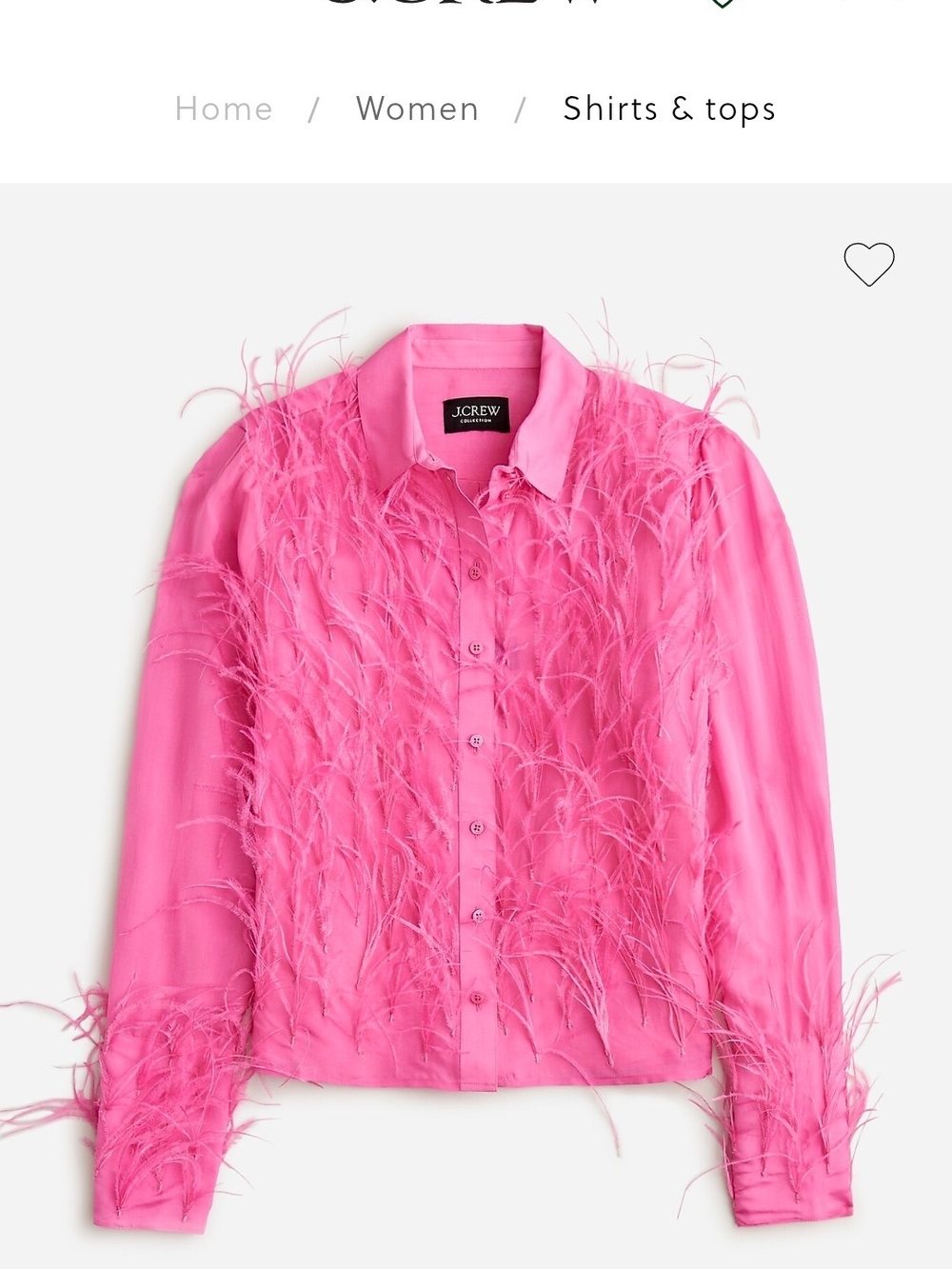 J. Crew Hot Pink Feather-Trim Button-Front Shirt